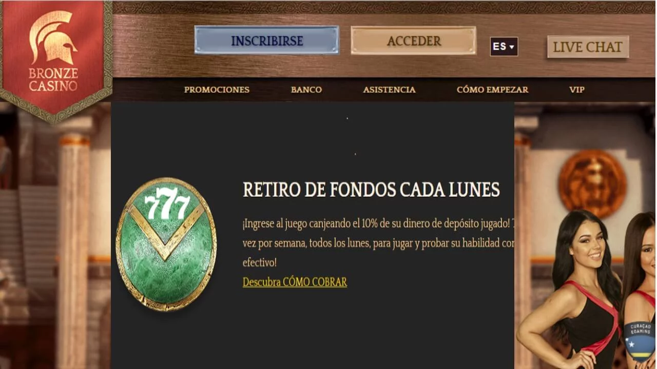 Lunes de reembolso por 10% Bronze Casino