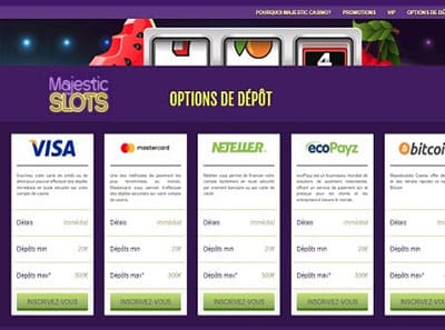 majestic slots metodos pago