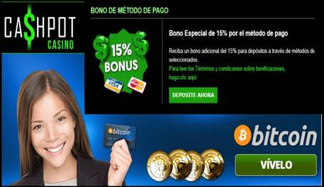 Casino Cashpot 15% promocional por método de ingreso